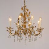 Large flower-shaped chandelier in gilded brass by Palwa, Germany, 1970s.
