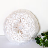 Old round cushion in white, beige pleated silk