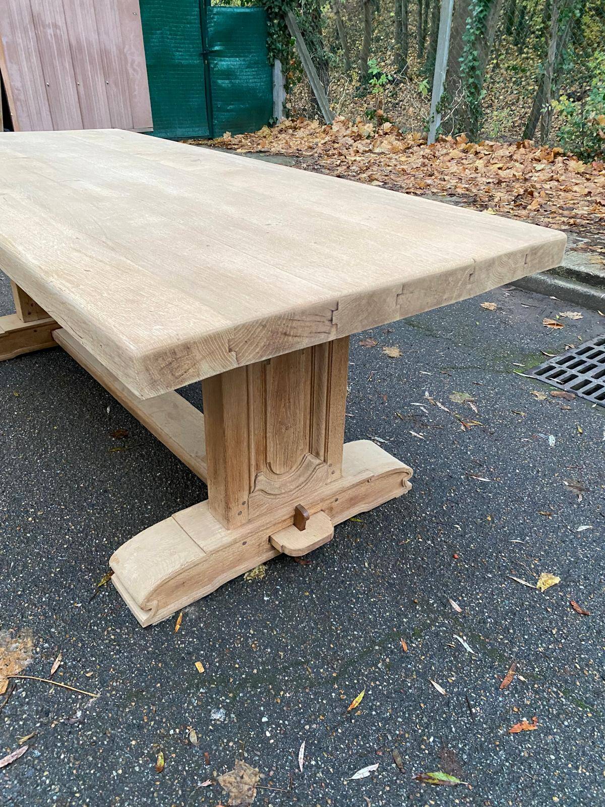 Restored 19th century solid oak monastery dining table, 215cm