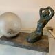Art Deco lamp woman, opaline globe and marble base.