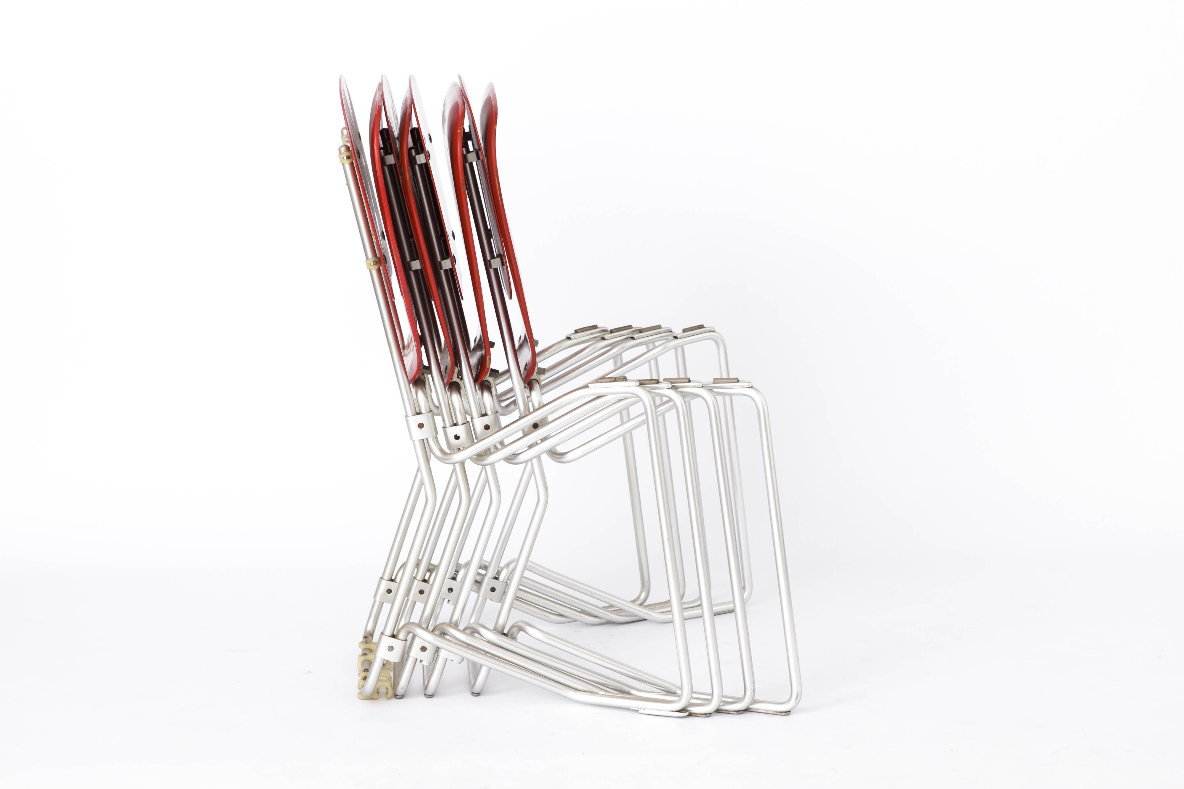 Ensemble de 4 chaises empilables d'Armin Wirth, modèle Aluflex, 1951 Allemagne