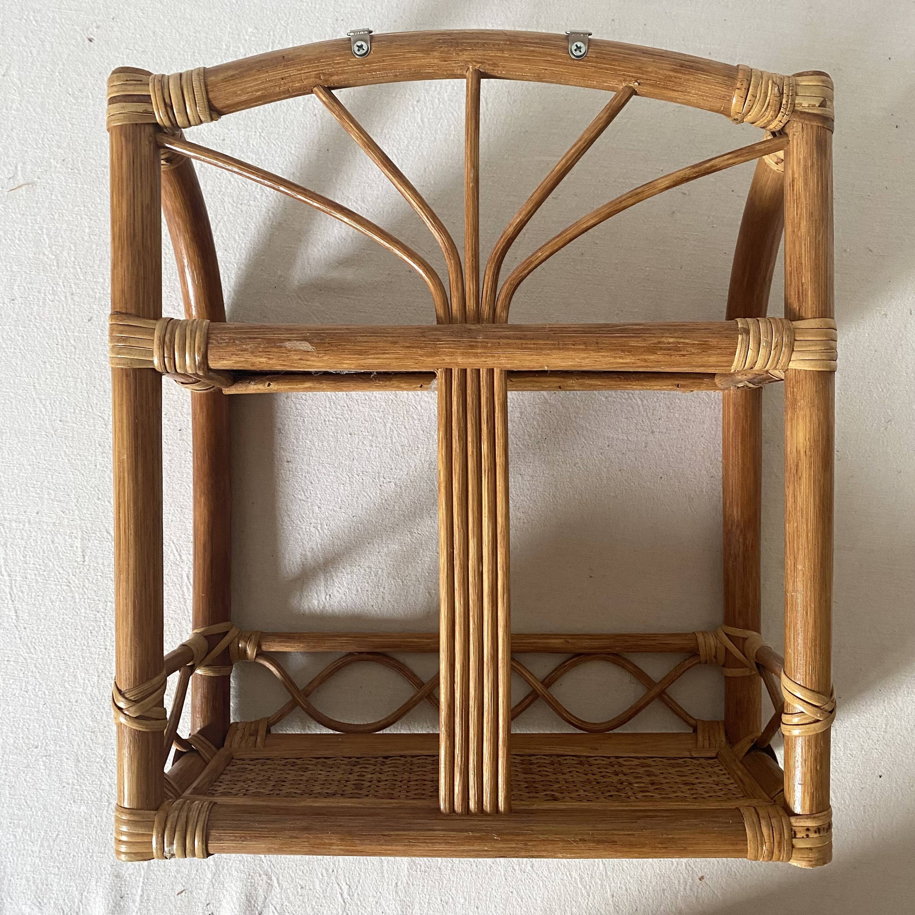 Vintage rattan wall shelf