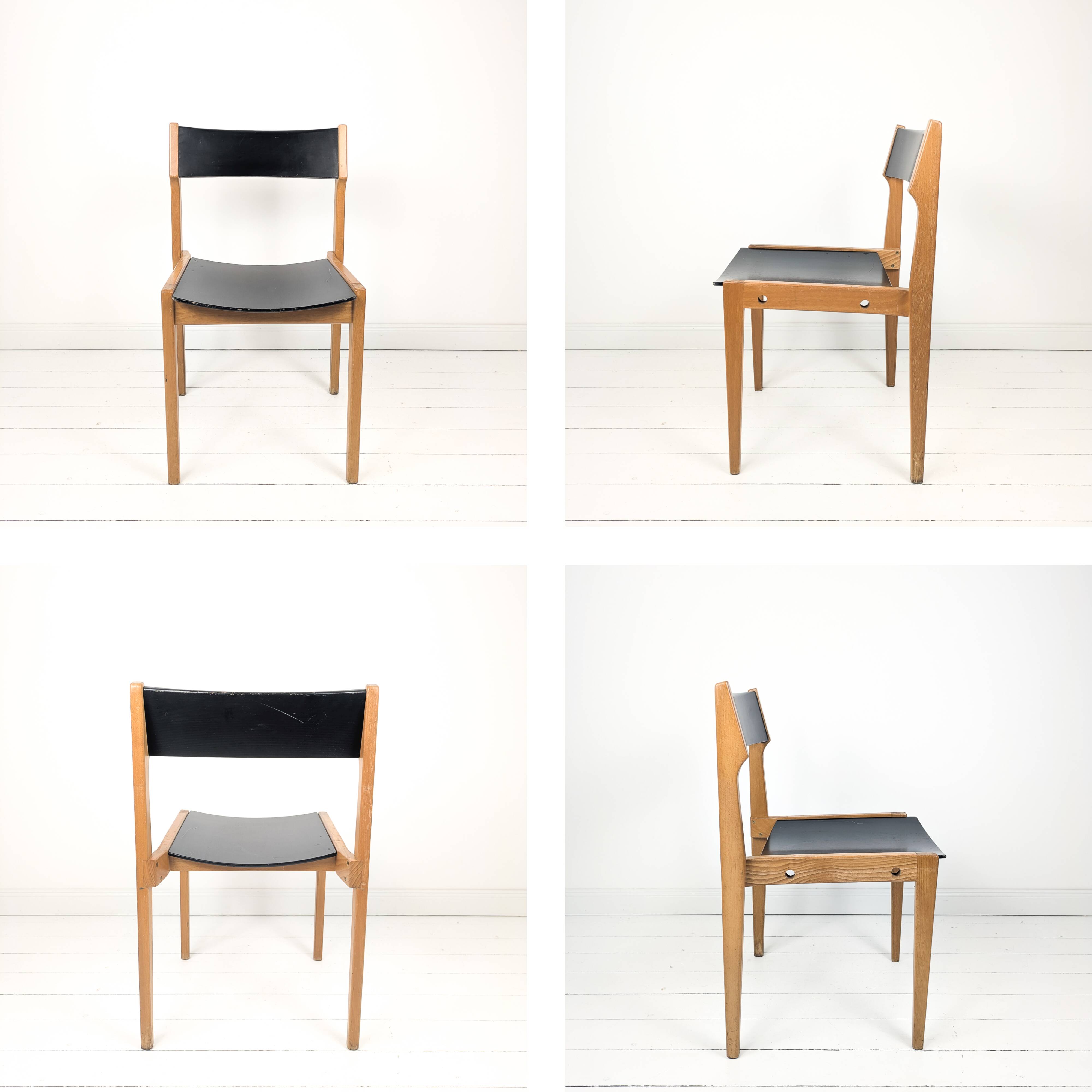 Chaise empilable vintage design danois en bois noir style scandinave Mid-Ce