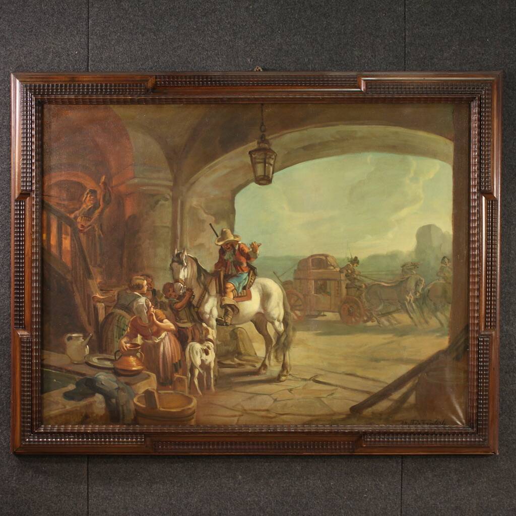 Italian painting signed Mattia Traverso, genre scene