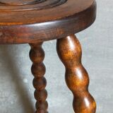 Tripod stool solid wood turned vintage