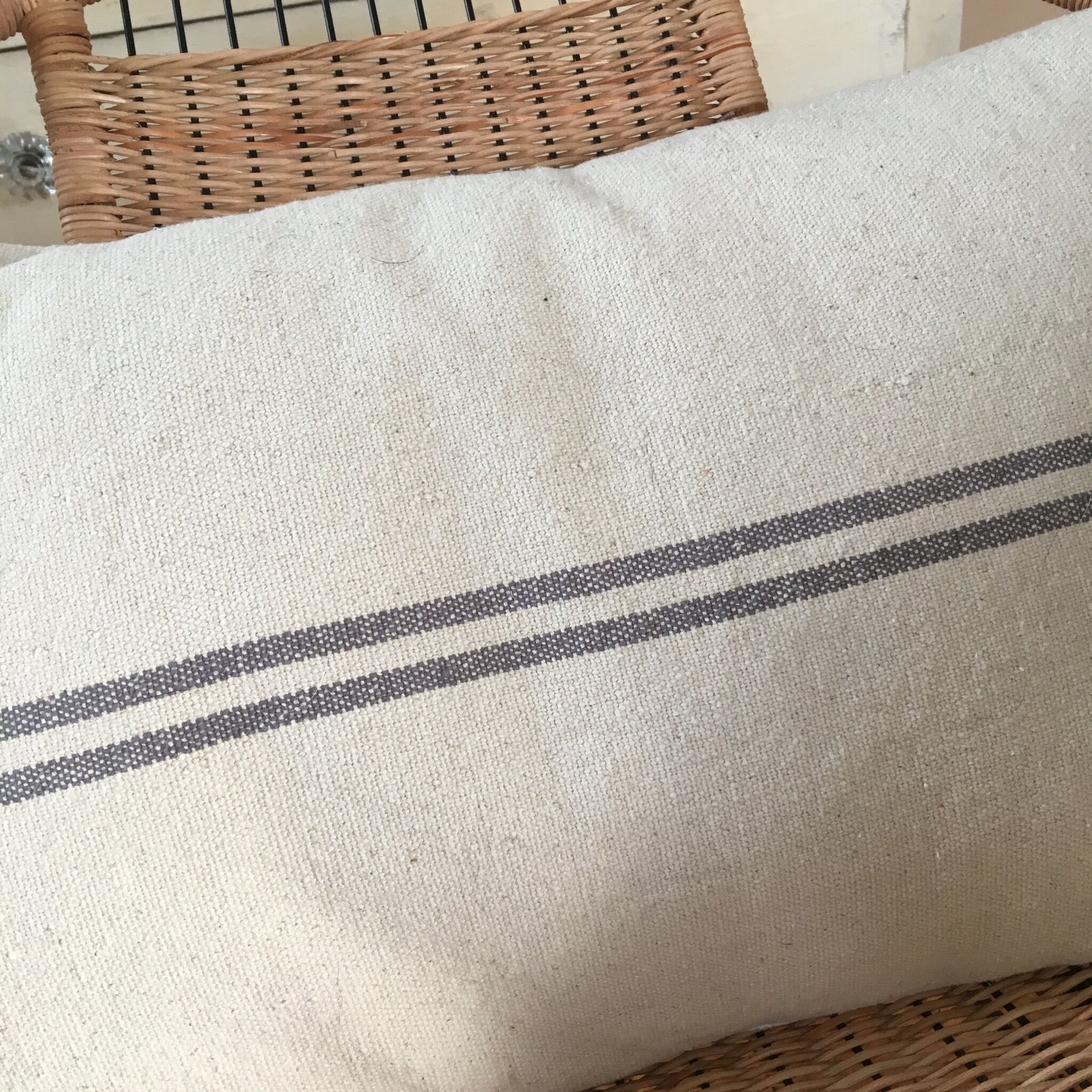 Large grey striped hemp cushion 60 x 40cm