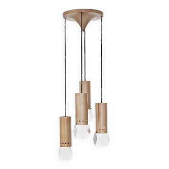 Chandelier with 4 pendants and acrylic glass diffusers by Gaetano Missaglia, 1960s.
