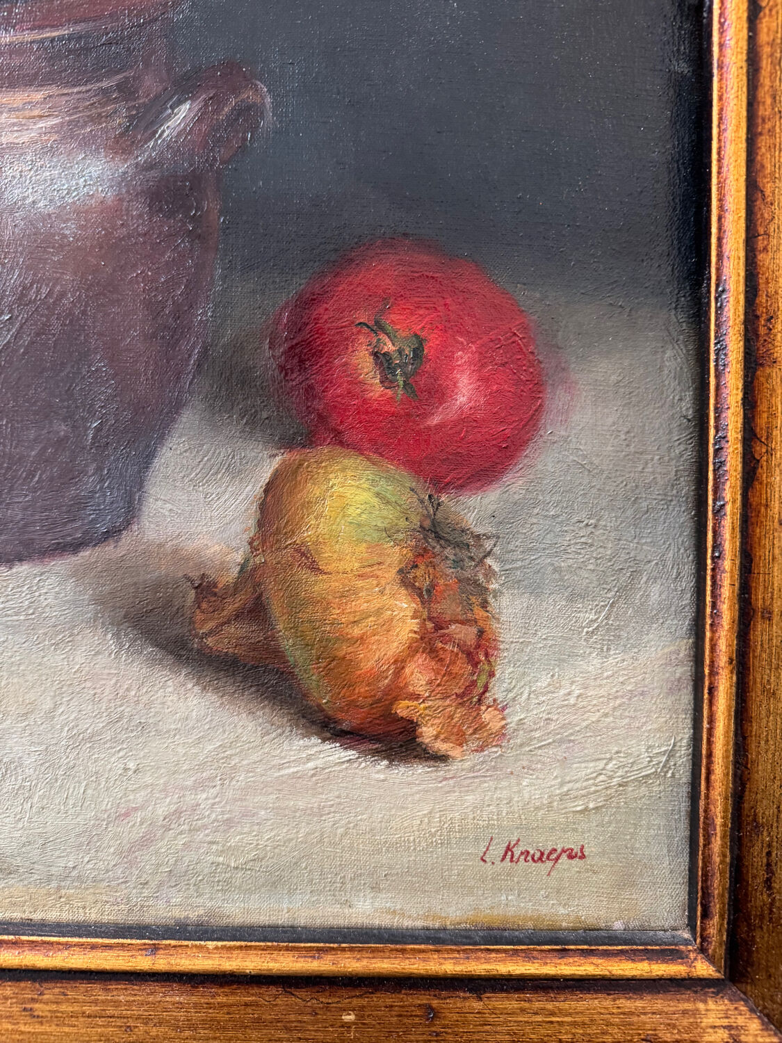 Still life painting in oil on canvas, antique.