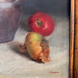 Still life painting in oil on canvas, antique.