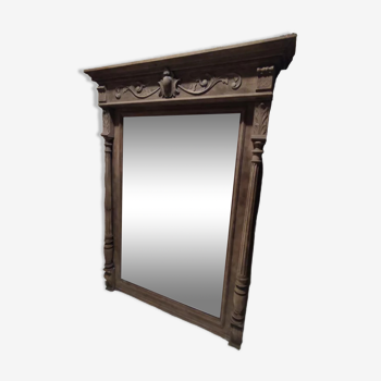 Miroir trumeau bois sculpté aérogommé biseauté taille 101x135cm