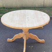 Table à manger ronde extensible pied central rénovée en bois massif 200cm