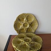 Set of 3 vintage green Sarreguemines majolica oyster plates.