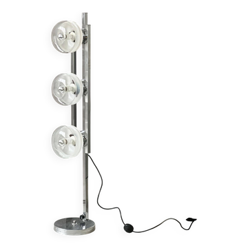 Vintage Italian Floor Lamp in Chromed Metal and Glass with Three Faded Shades