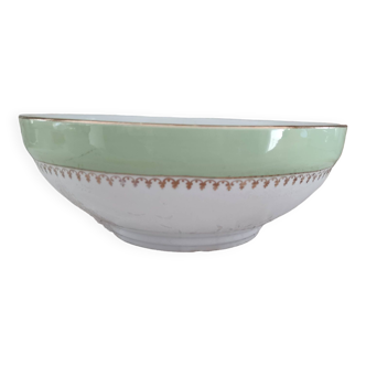 L'Amandinoise salad bowl, water green and gold frieze