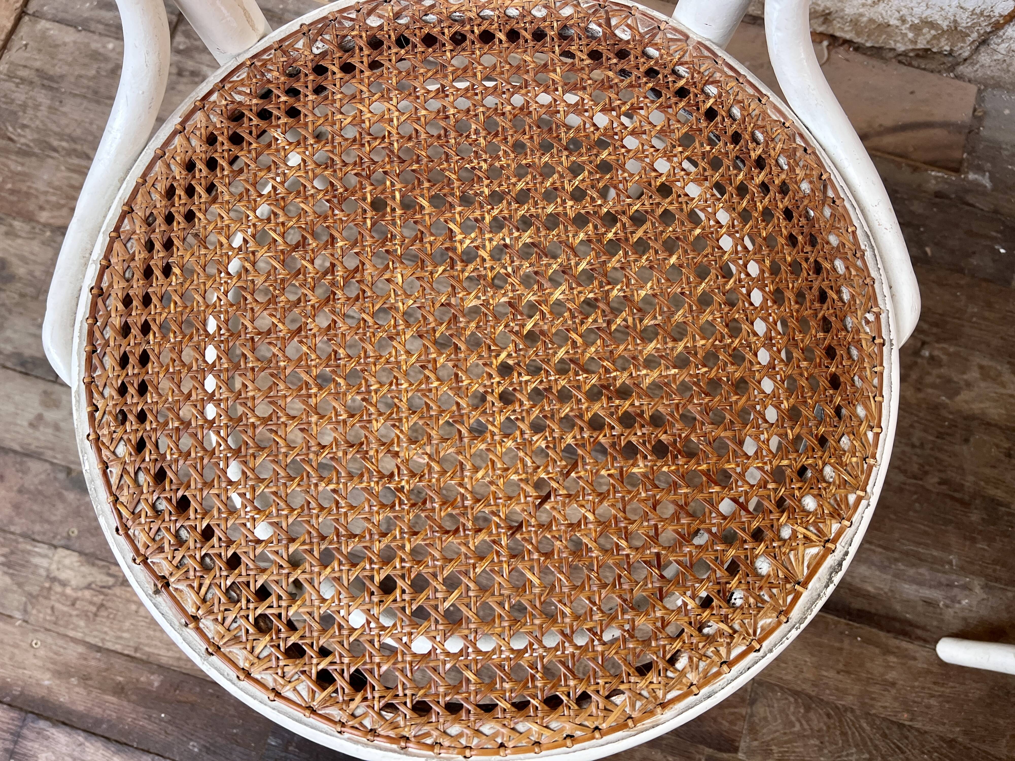 Pair of 2 bistro chairs in white bentwood and canework Jacob Josef Kohn