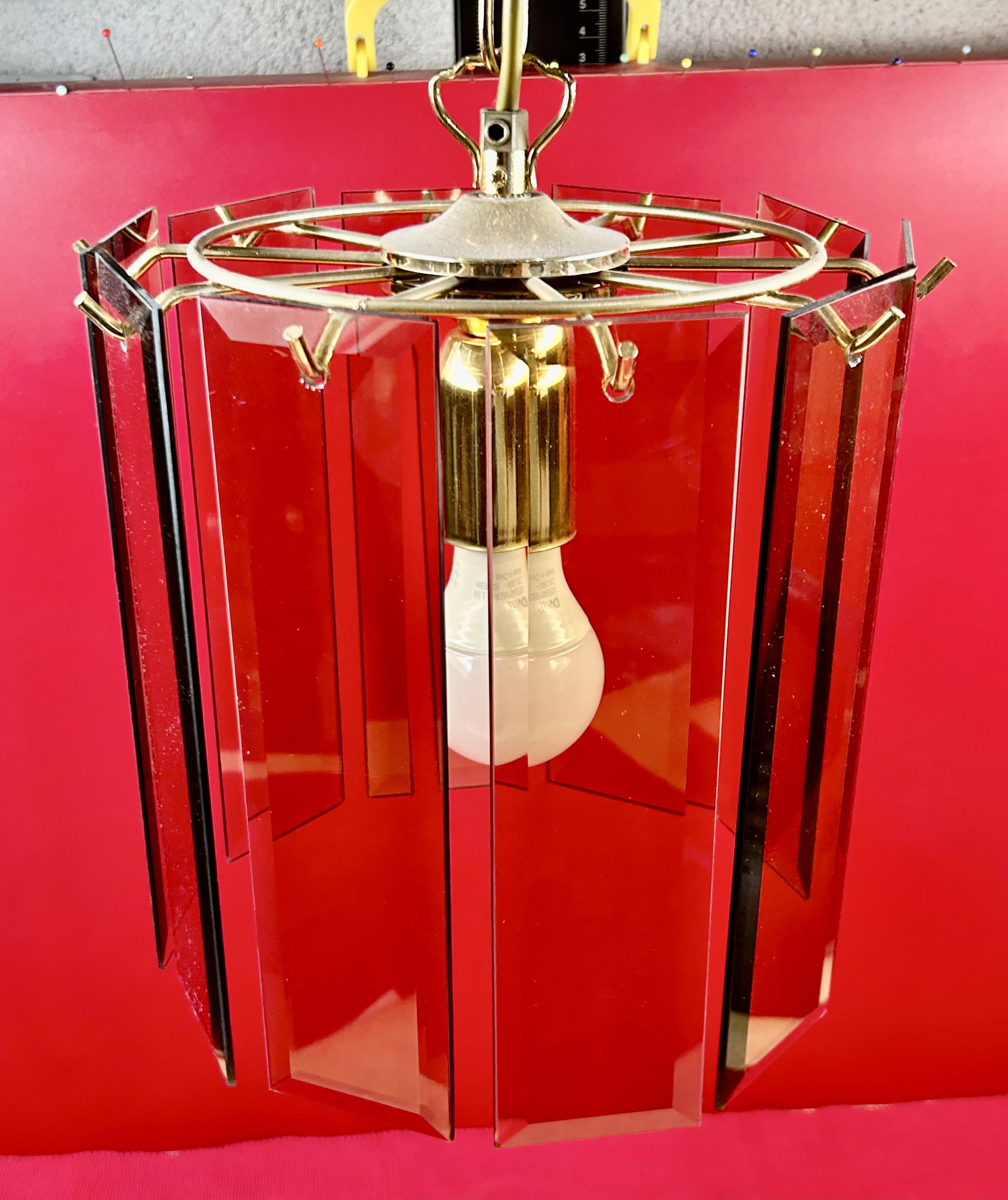 Suspension, smoked glass blade chandelier from the 1970s.