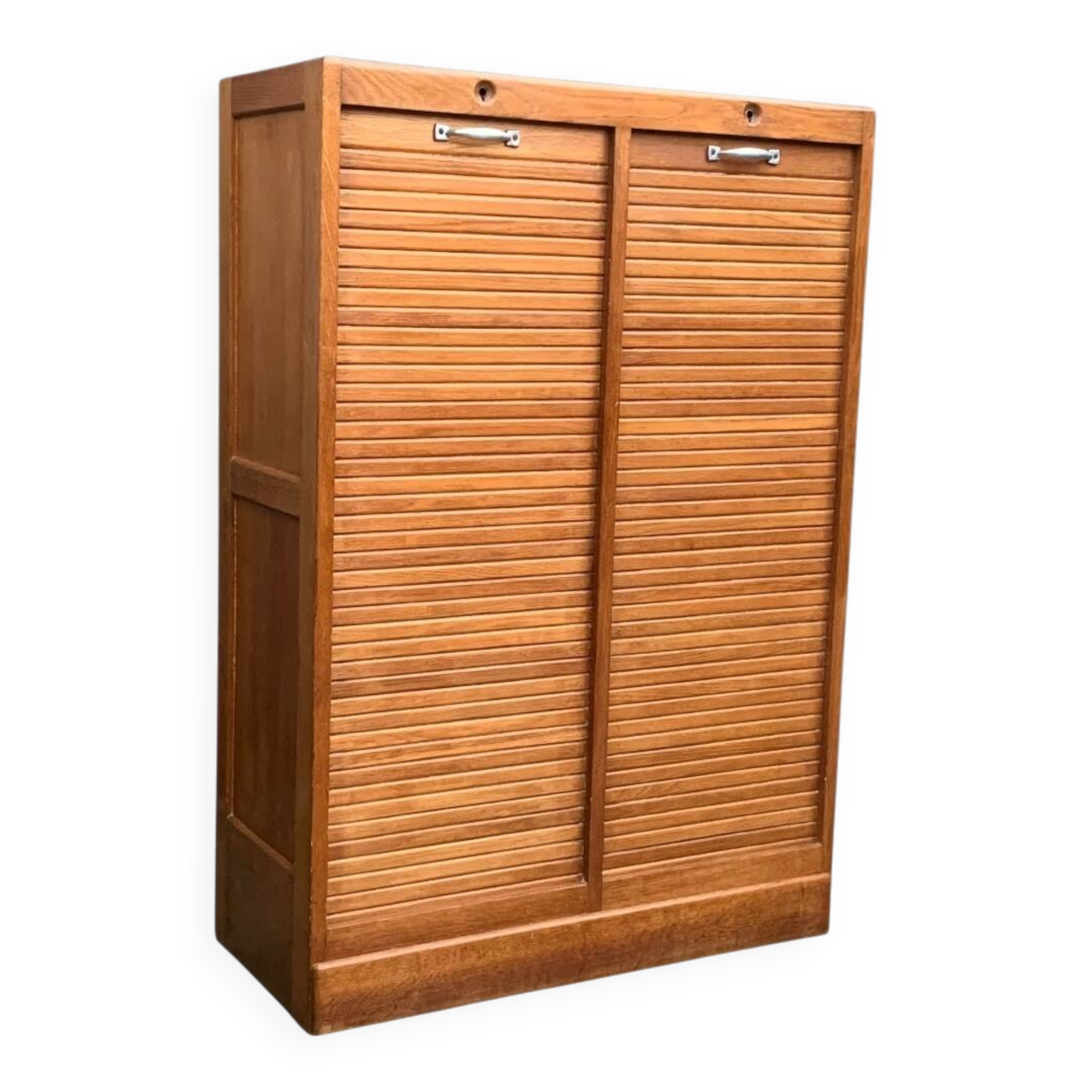 Antique oak tambour door filing cabinet, H120