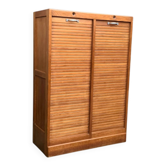 Antique oak tambour door filing cabinet, H120