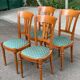 4 solid wood dining chairs with green fabric Louis Philippe 198