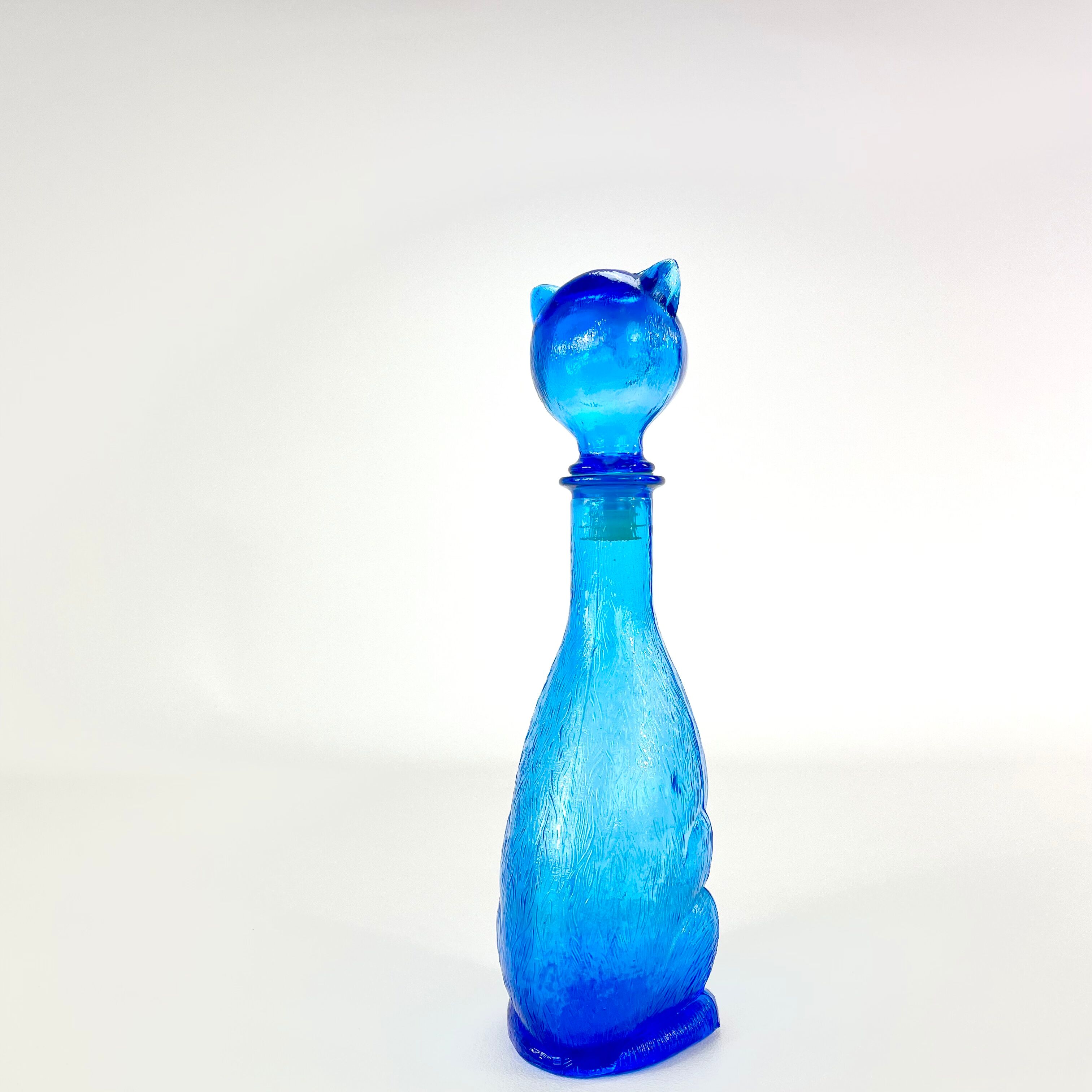 Glass cat decanter from empoli, italy