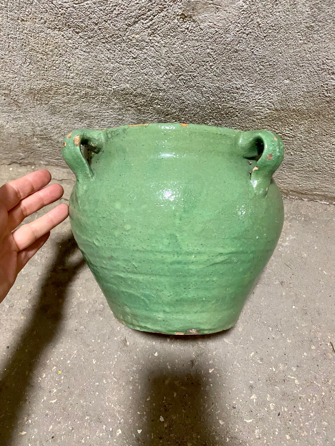 Green glazed terracotta pot