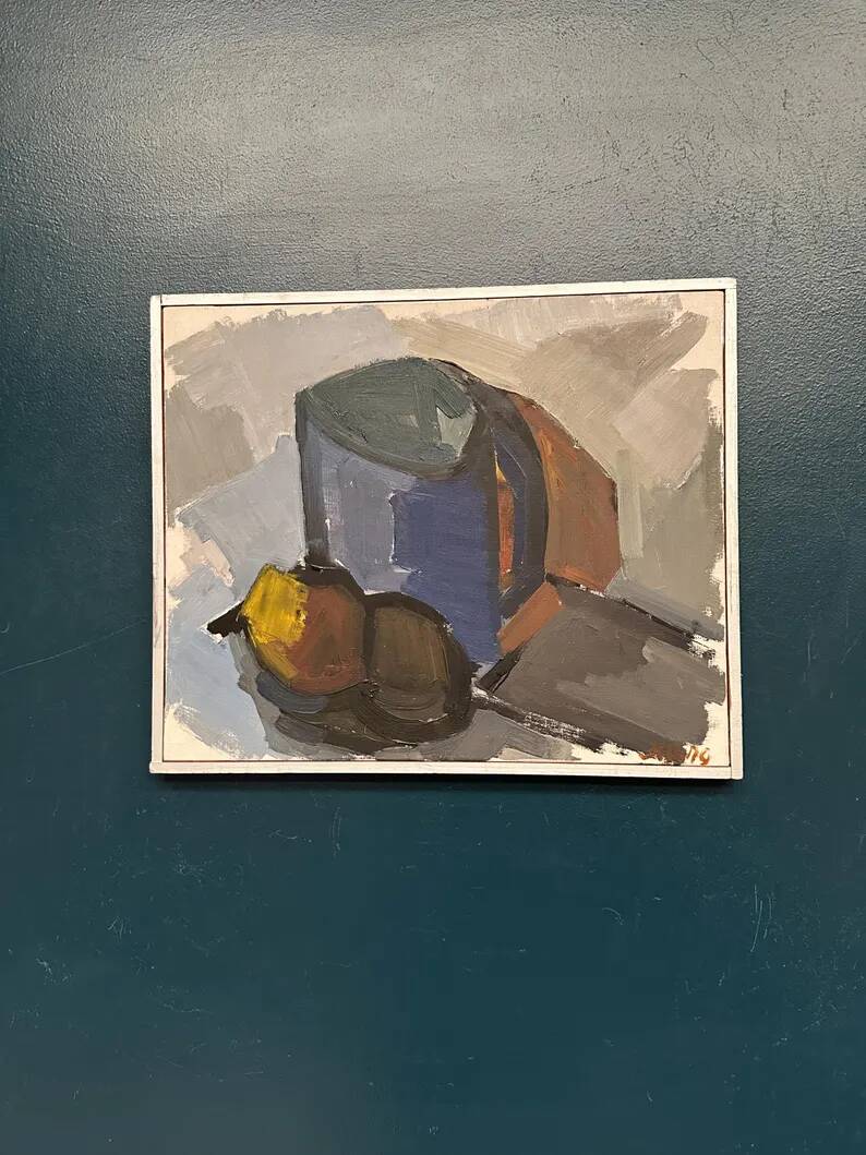Original Swedish Oil on Canvas – “Blue Jug” by Stig Delang – Signed – Vintage & Framed