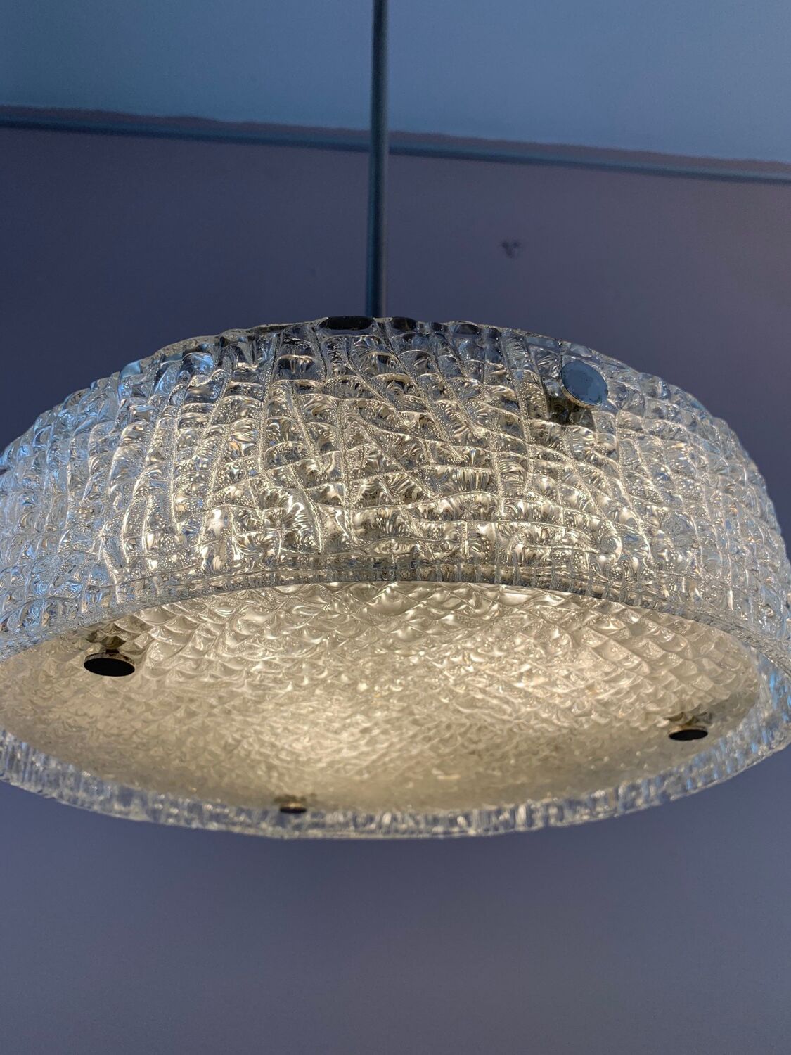 Suspension en verre texturé du Kaiser Leuchten allemand, années 1960