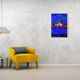 Abstract blue and red colors acrylic painting on stretched canvas