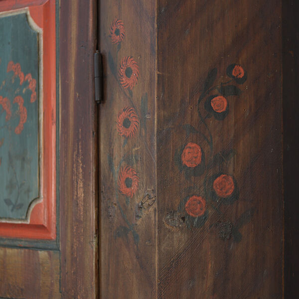 Cabinet de mariée peint en art populaire de ferme rustique daté de 1818