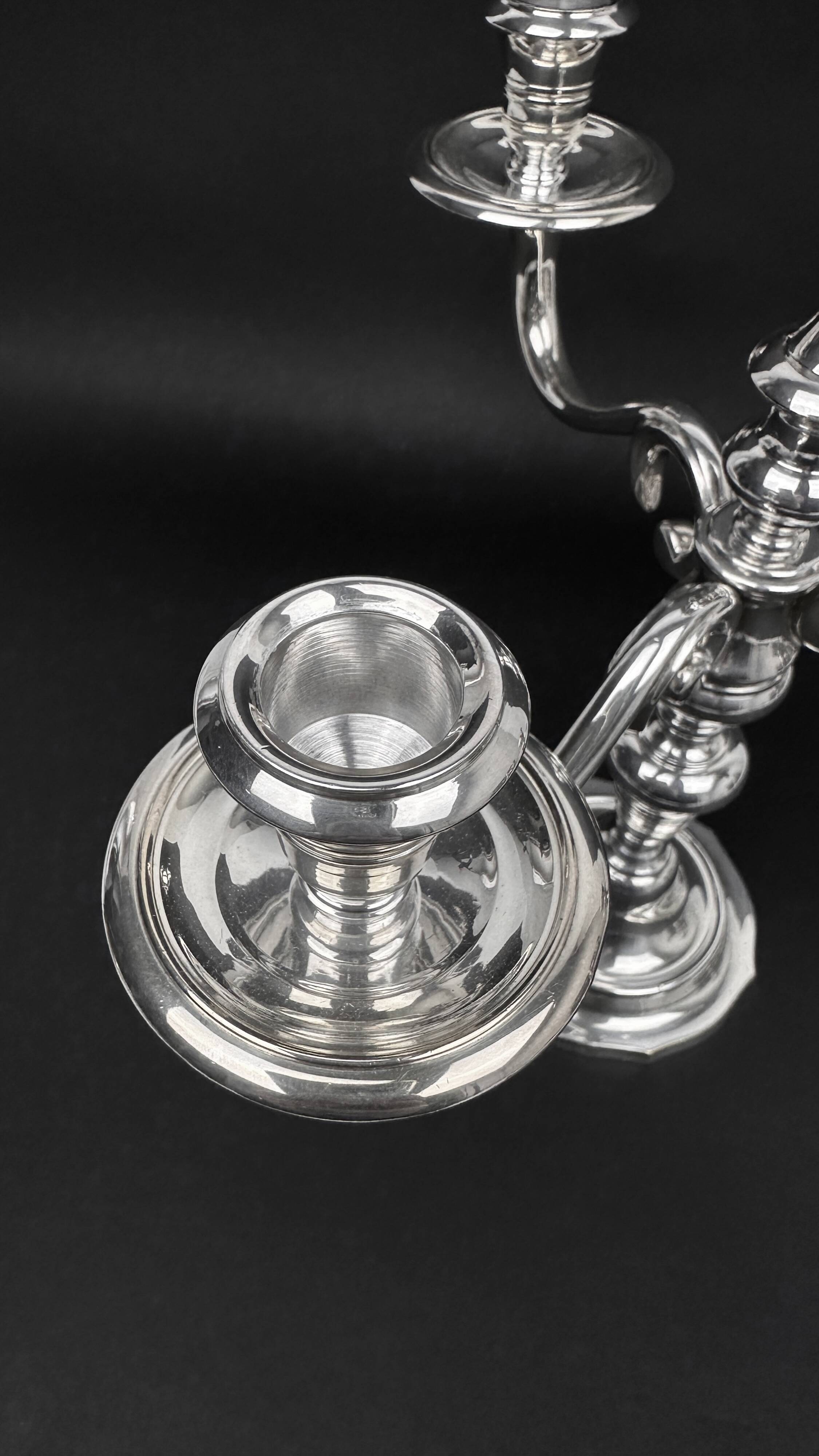 Pair of chrysalia silver metal 3-light candlestick holders