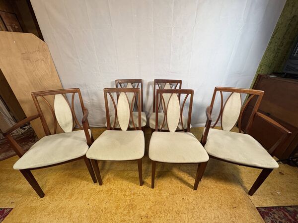 Ensemble de 6 chaises de salle à manger vintage en teck rétro des années 50 par GPlan, 1970.