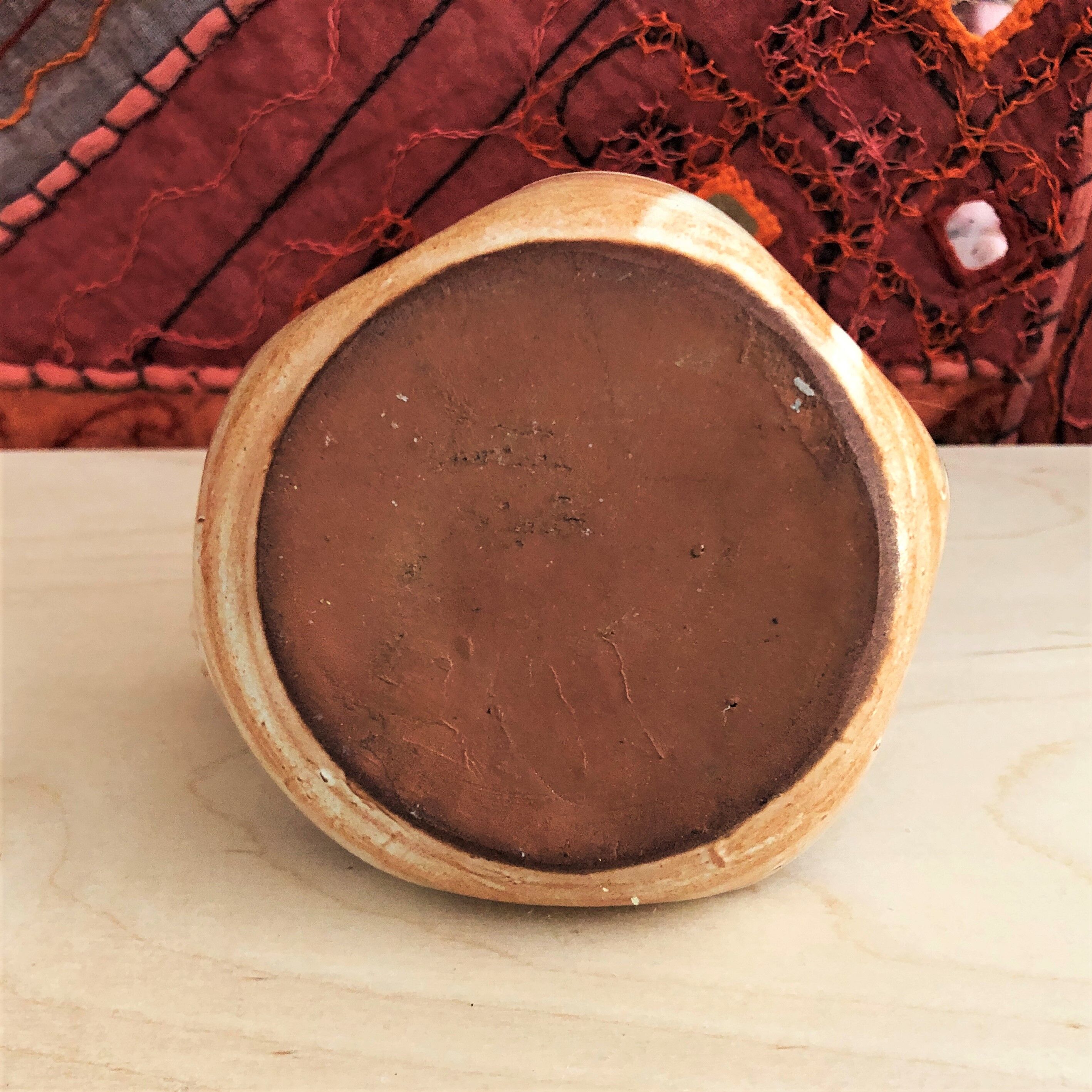 Handmade candle holder in vintage stoneware