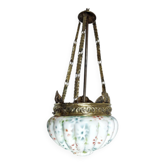Lámpara de techo "Art Nouveau" de latón y cristal.  España, 1930s.