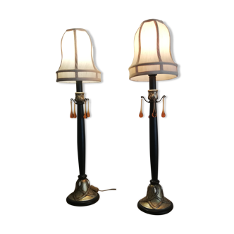 Ensemble de 2 lampes de table regency en résine et textile de style bohème vintage