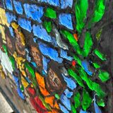 Large stained glass window the last supper circa 1960 - raw glass blocks - h 119 x l 161 cm