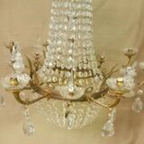 Large curved chandelier floor lamp in bronze and crystal, 19th century