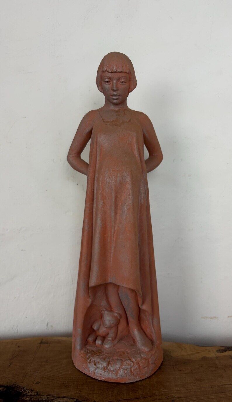 Vintage Terracotta Pregnant Woman Sculpture – Mid-Century Style Maternity Art Figurine