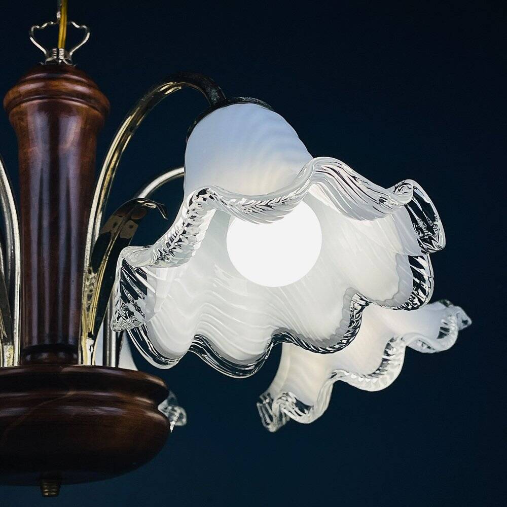 Vintage Murano glass chandelier and wood, Italy, 1970s