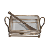 Crystal butter and silver metal with butter knife