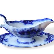 Large antique gravy boat on a Sarreguemines U&C earthenware tray