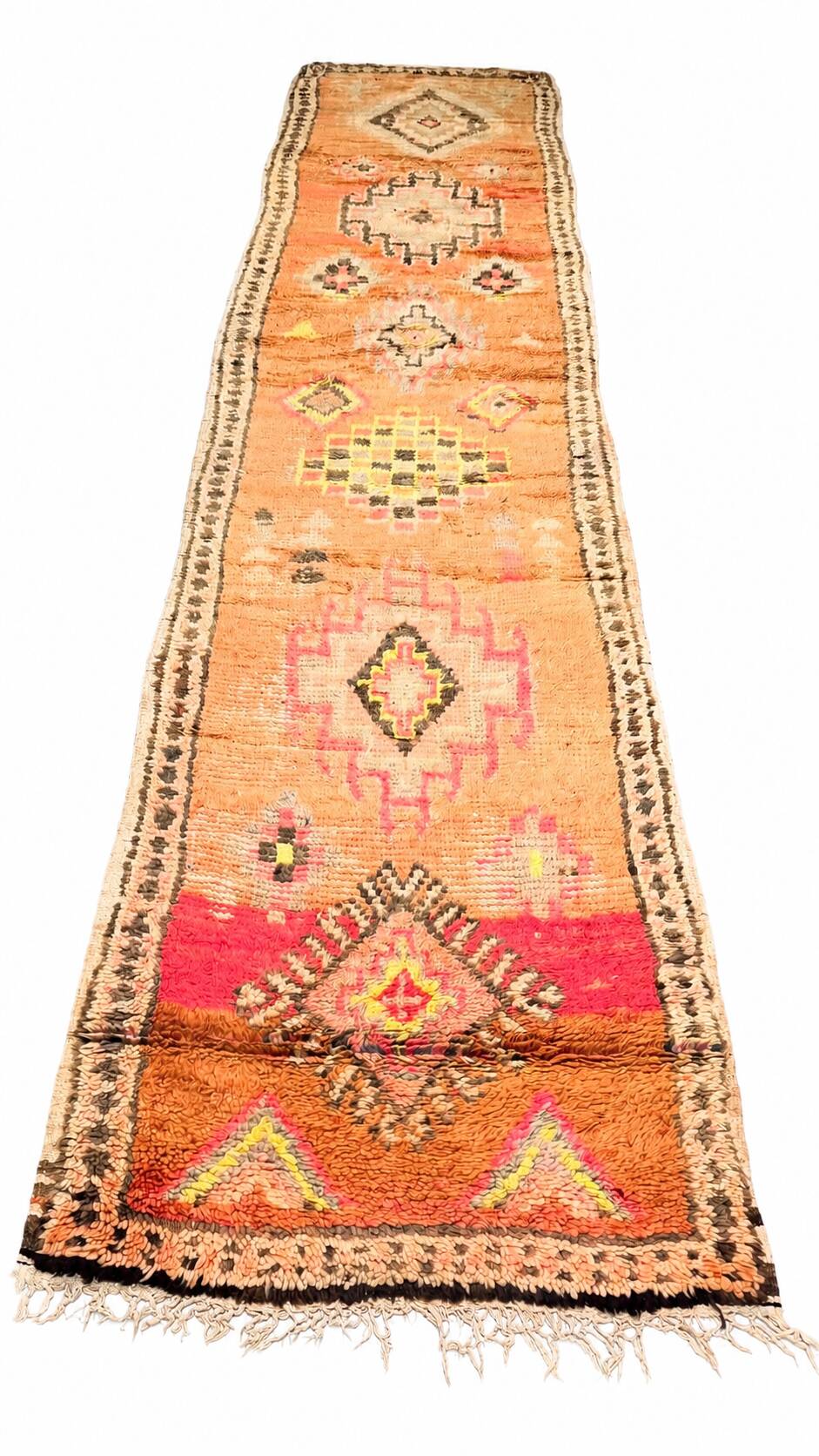 Vintage Moroccan Berber carpet hallway in wool – Unique piece – 90 × 390 cm