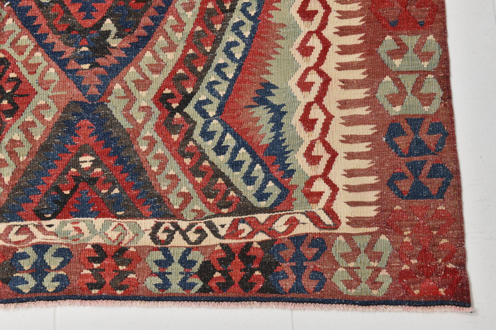 5x7 Red Blue Geometric Handmade Vintage Rug, 165x231Cm