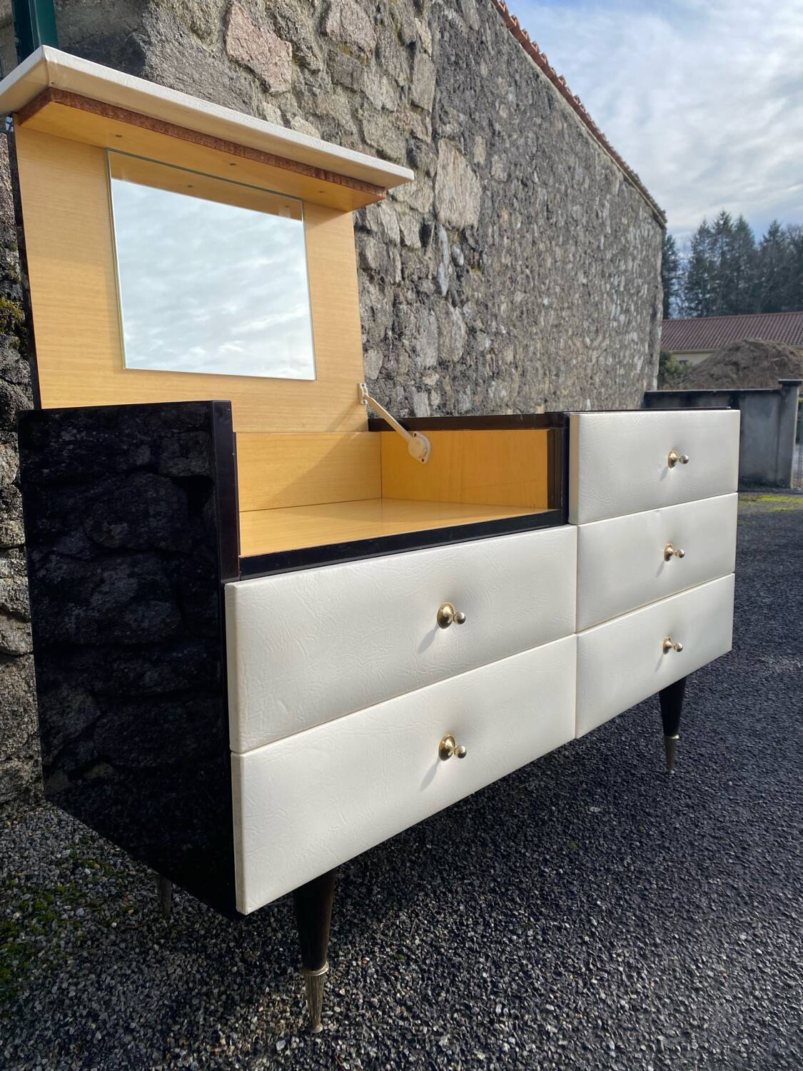 VINTAGE DRESSING TABLE WITH 6 DRAWERS 1960-1970 ROGER LANDAULT