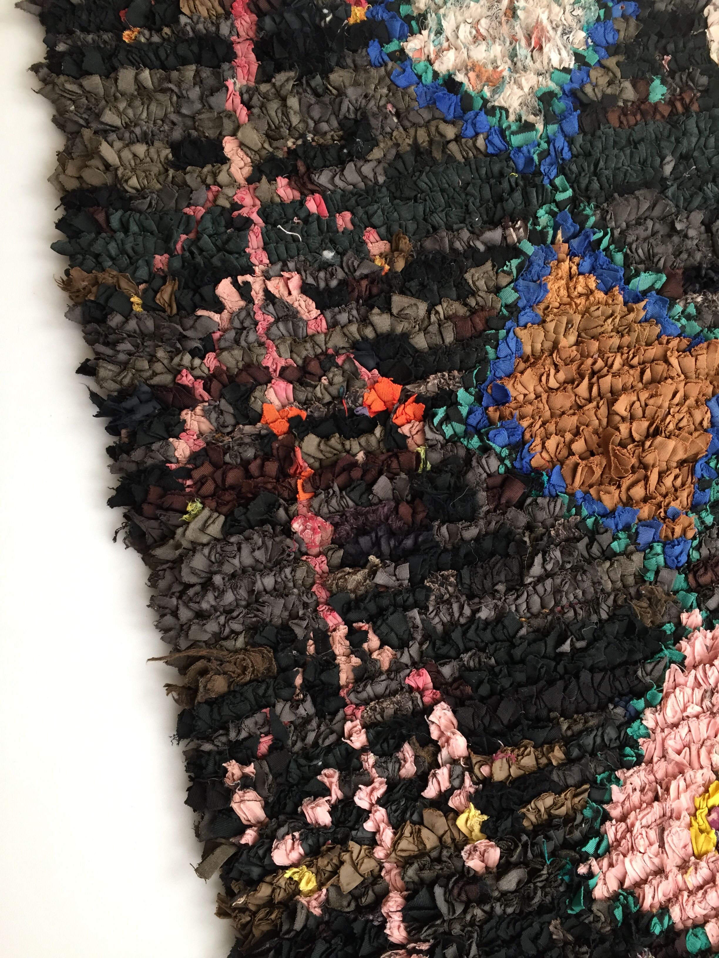 Moroccan Berber carpet Black Boucherouite with diamonds and colorful patterns 192x145cm