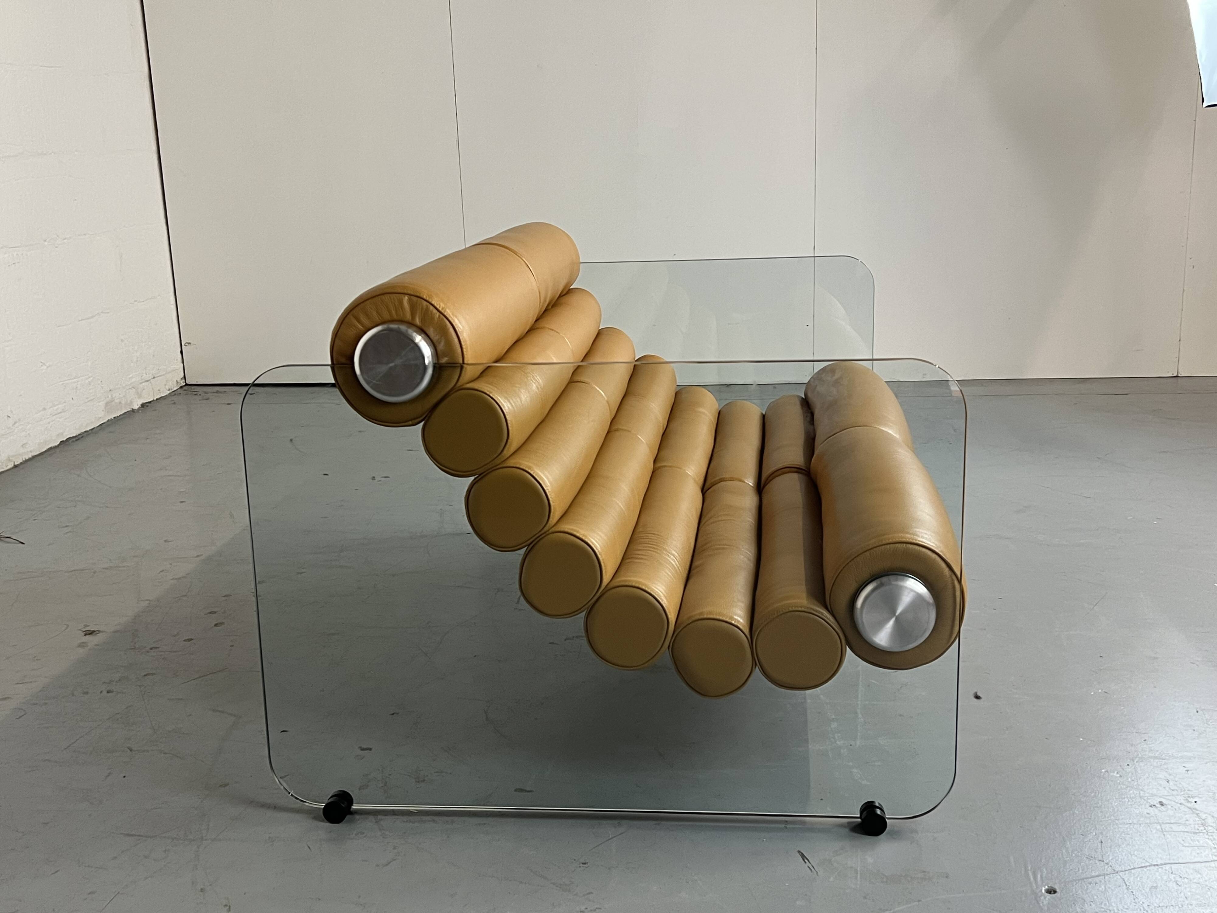 Hyaline leather and glass sofa by Fabio Lenci for Comfortline Italy 1960s