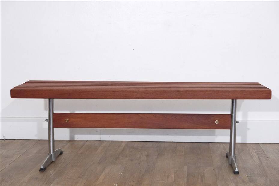 Danish slatted bench in teak and metal 1970