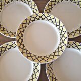 6 assiettes plates Badonviller décor géométrique (jaune noir) années 50-60