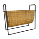Aubock Style Mid-Century Rattan Bauhaus Magazine Holder, France, 1950s