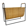 Aubock Style Mid-Century Rattan Bauhaus Magazine Holder, France, 1950s