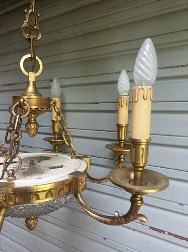 Exceptional bronze chandelier with 6 lights in Louis XIII style, in working condition - 7.5 kg